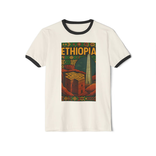 Ethiopian Heritage Unisex Ringer T-Shirt, Travel Souvenir Tee, Cultural Apparel, Vintage Graphic Shirt, Ethnic Pride Gift