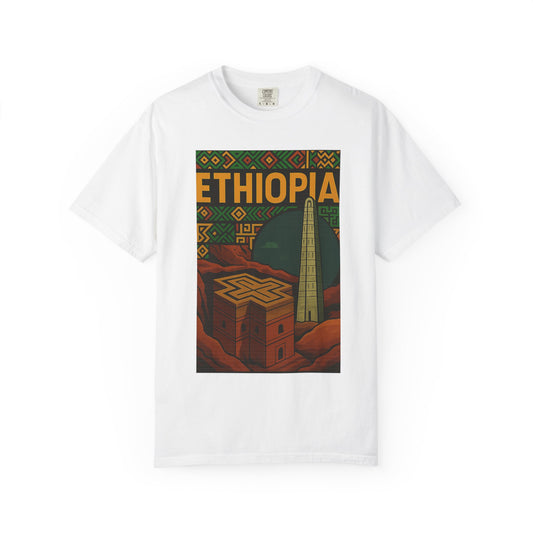 Ethiopia Vintage Graphic Tee | Unisex Garment-Dyed T-Shirt, Travel Souvenir, Ethnic Art Style, Cultural Apparel, Summer Outfit